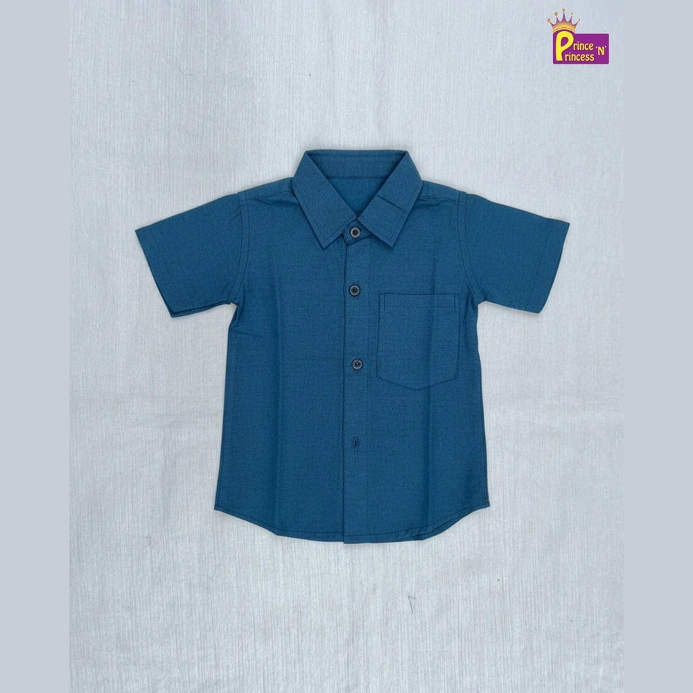Kids Boys Peacock Blue Half Sleeve Silk Shirt SD111