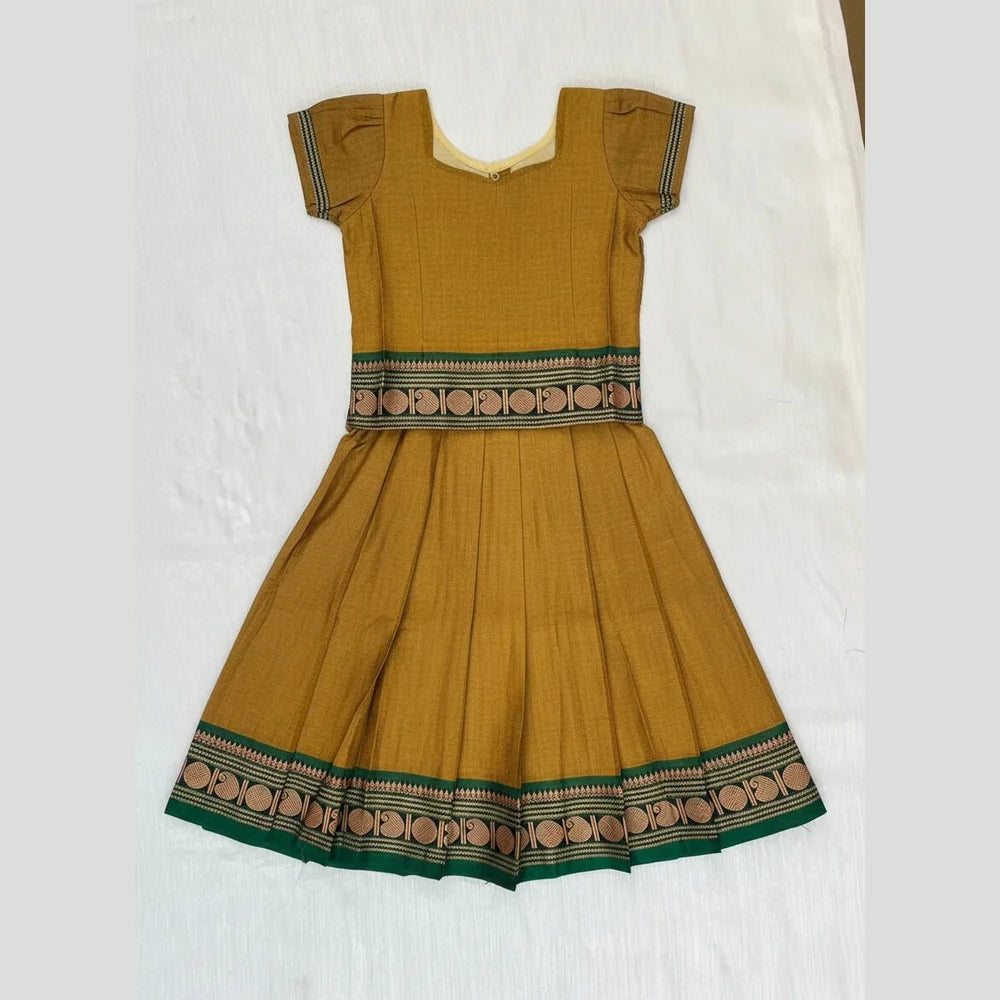 Kids Chettinad Cotton Pavadai Sattai Mustard PPP1875