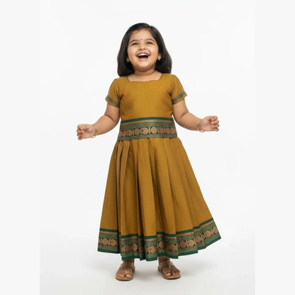 Kids Chettinad Cotton Pavadai Sattai Mustard PPP1875