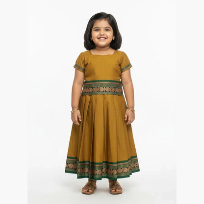 Kids Chettinad Cotton Pavadai Sattai Mustard PPP1875