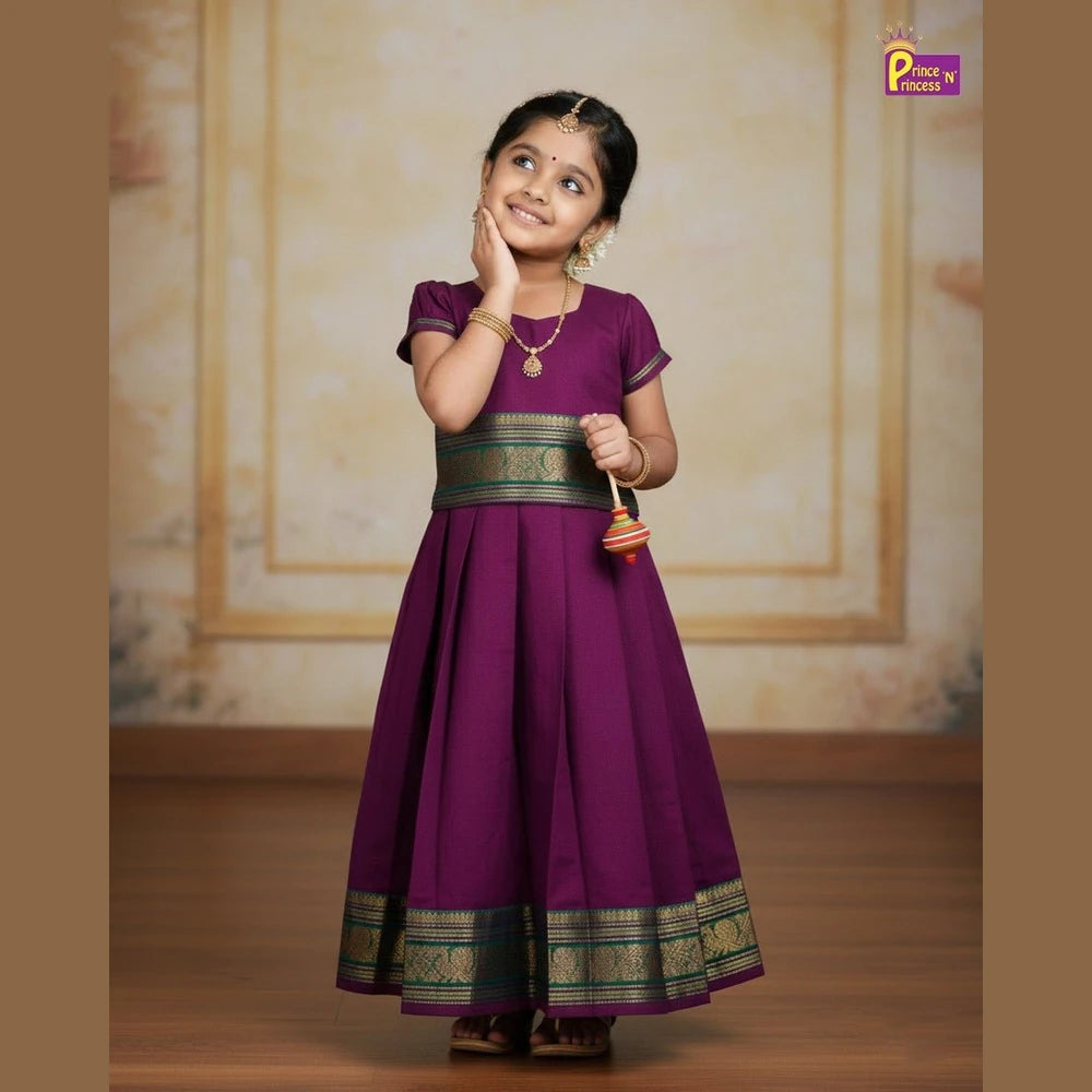 Kids Chettinad Cotton Pavadai Sattai Wine PPP1993