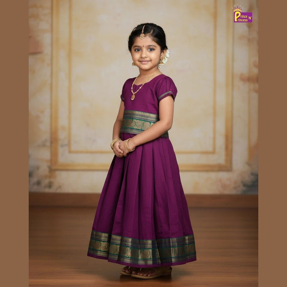 Kids Chettinad Cotton Pavadai Sattai Wine PPP1993