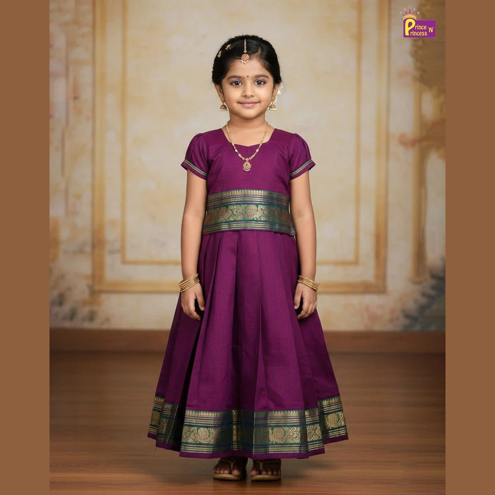 Kids Chettinad Cotton Pavadai Sattai Wine PPP1993