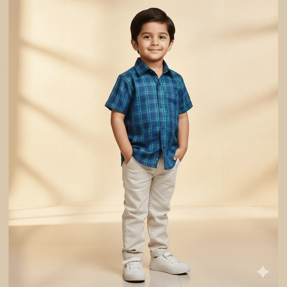 Kids Cotton Blue Printed Half Sleeve shirt ST083
