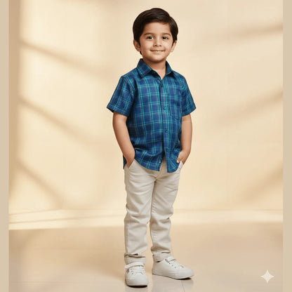 Kids Cotton Blue Printed Half Sleeve shirt ST083