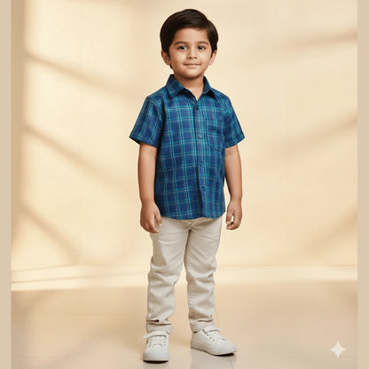 Kids Cotton Blue Printed Half Sleeve shirt ST083