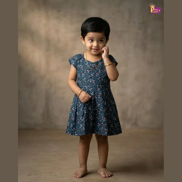 Kids Cotton Frock in Peacock Blue CF301