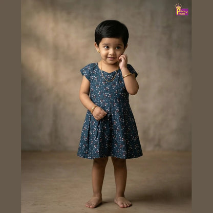 Kids Cotton Frock in Peacock Blue CF301