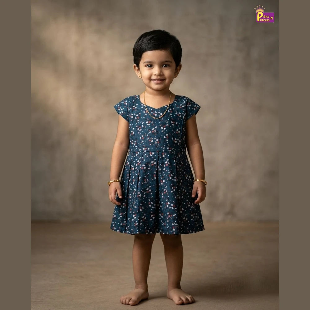 Kids Cotton Frock in Peacock Blue CF301