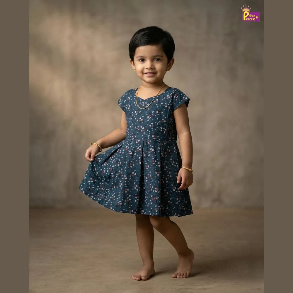 Kids Cotton Frock in Peacock Blue CF301