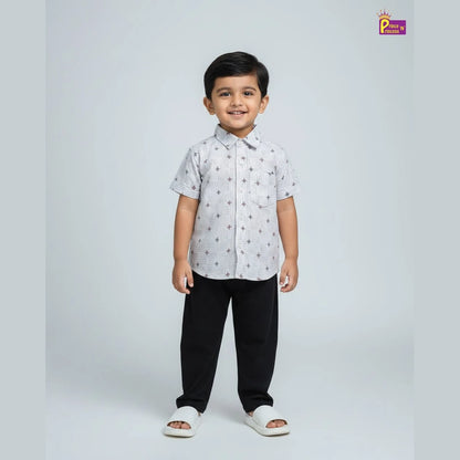 Kids Cotton Half Sleeve Shirt in White Printed ST084