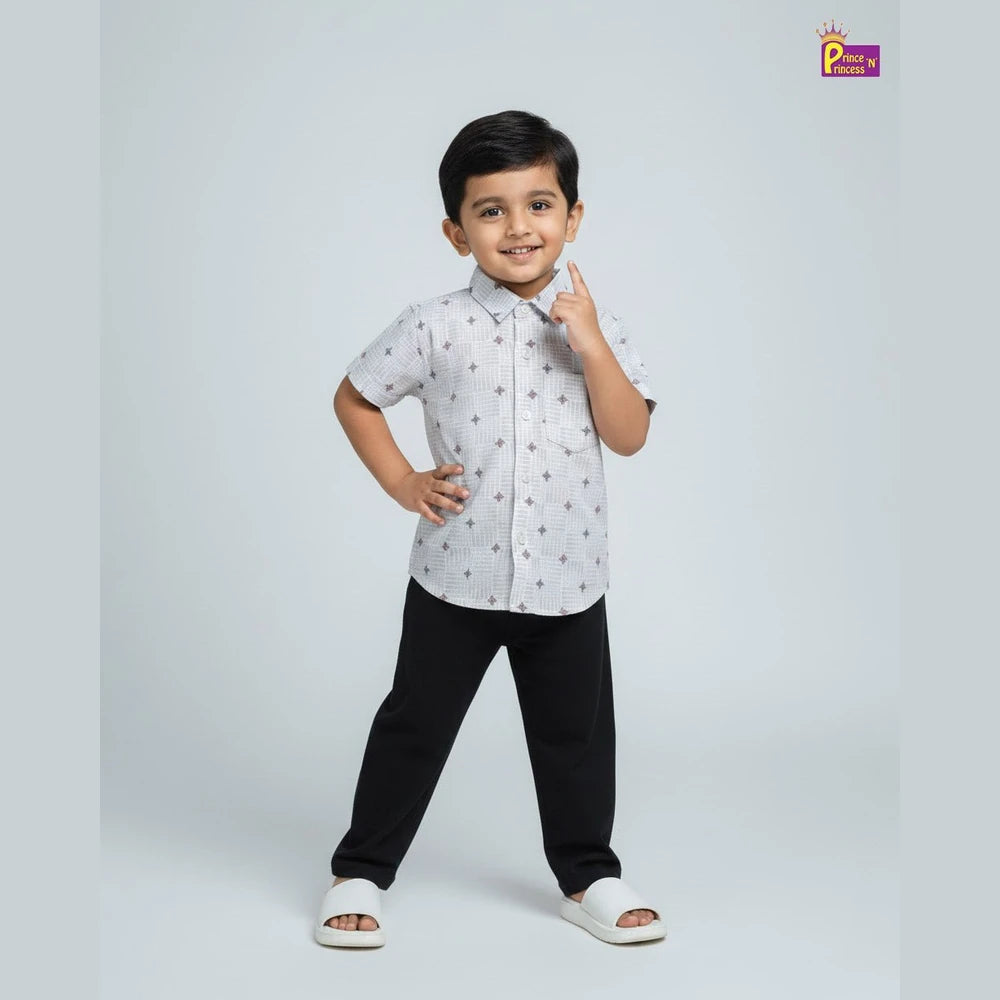 Kids Cotton Half Sleeve Shirt in White Printed ST084