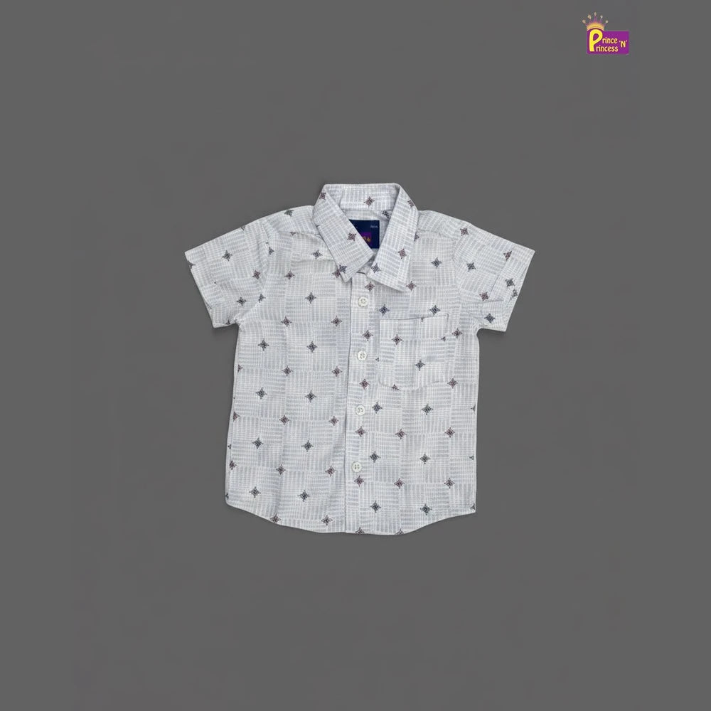 Kids Cotton Half Sleeve Shirt in White Printed ST084