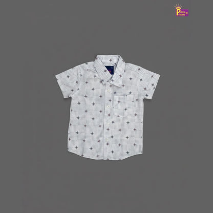 Kids Cotton Half Sleeve Shirt in White Printed ST084
