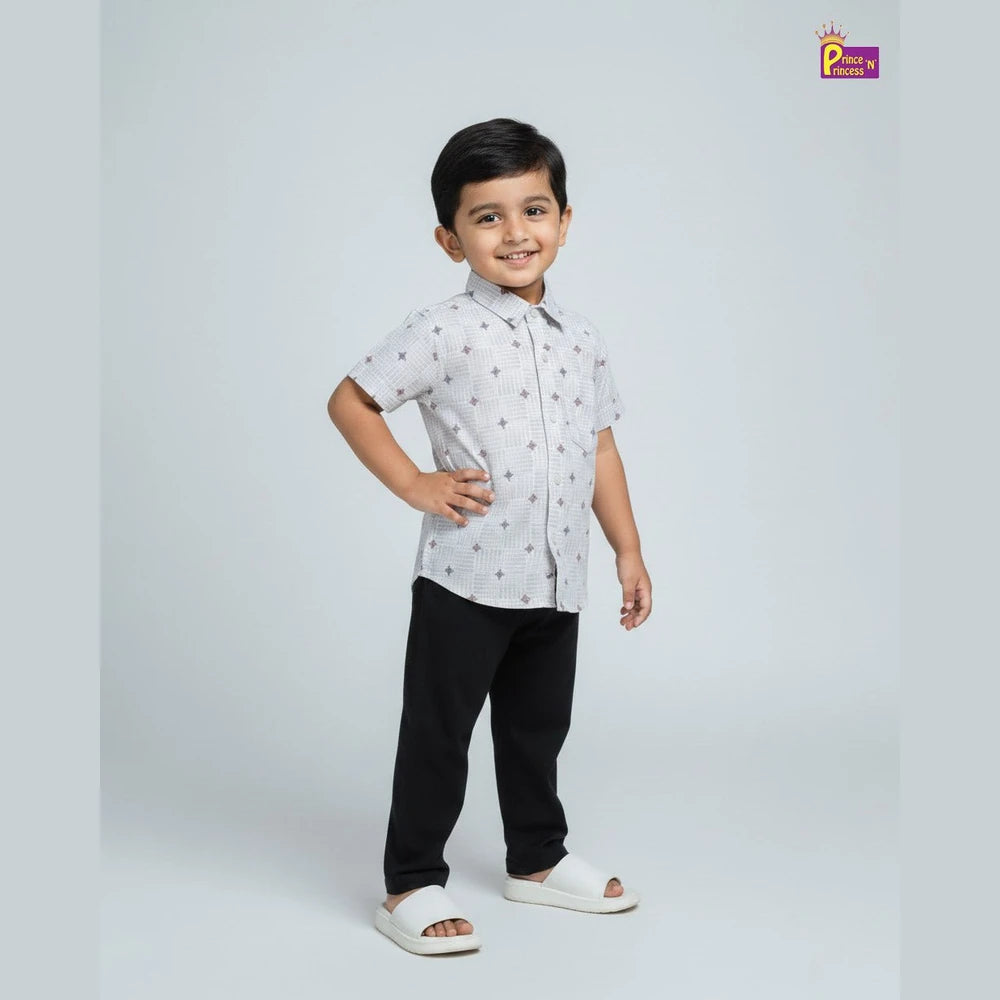 Kids Cotton Half Sleeve Shirt in White Printed ST084