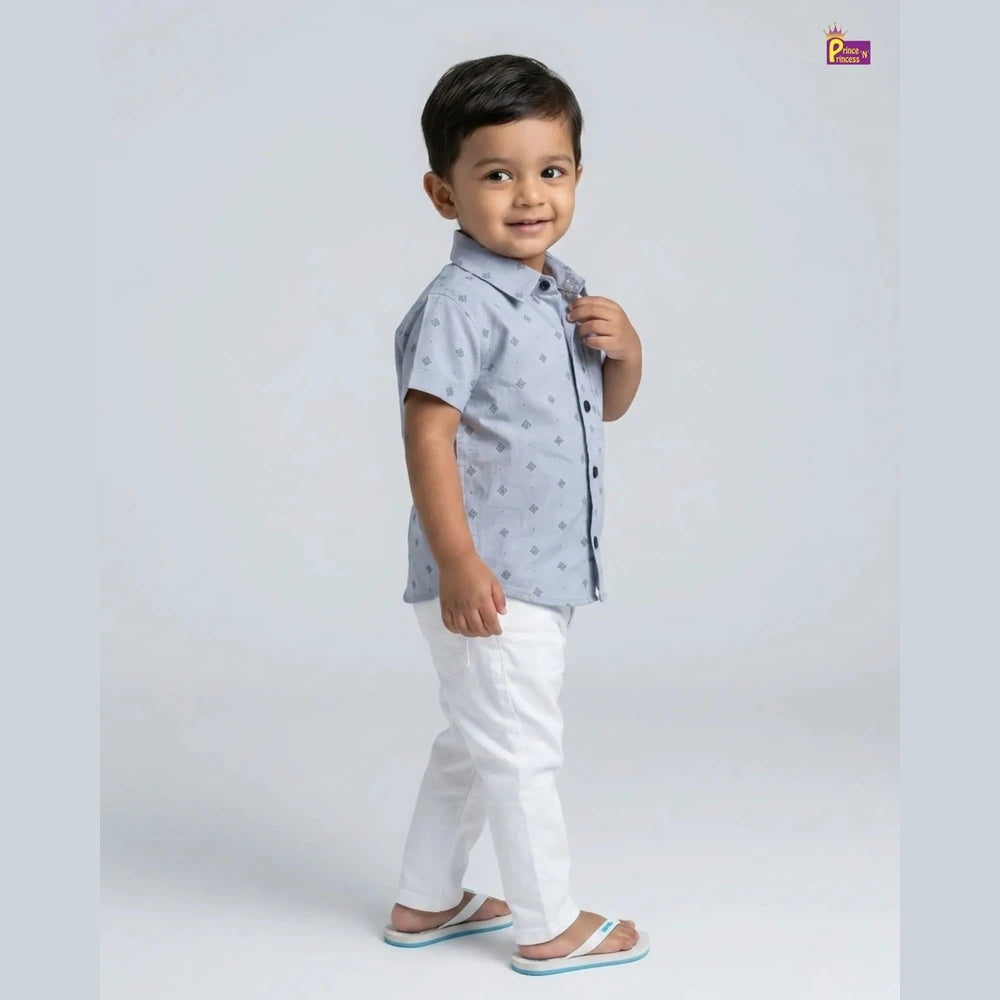 Kids Cotton Printed half Sleeve Shirt in Blue ST162