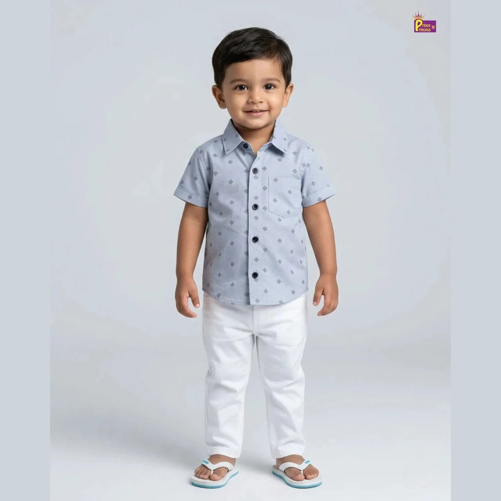 Kids Cotton Printed half Sleeve Shirt in Blue ST162