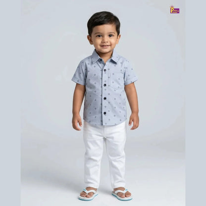 Kids Cotton Printed half Sleeve Shirt in Blue ST162