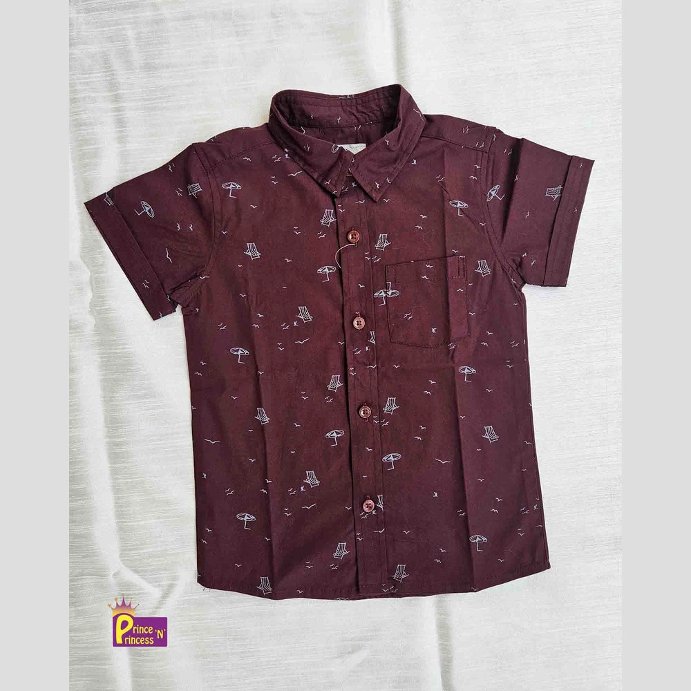 Kids Cotton Printed Maroon half Sleeve shirt ST150