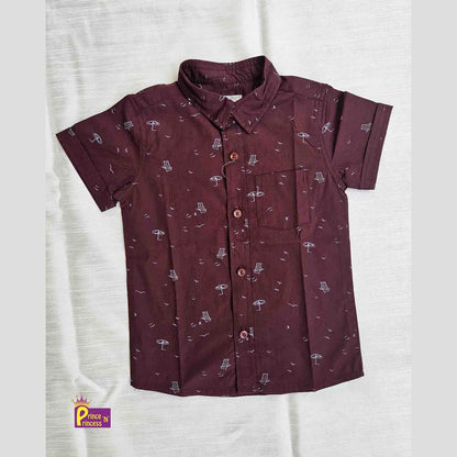 Kids Cotton Printed Maroon half Sleeve shirt ST150