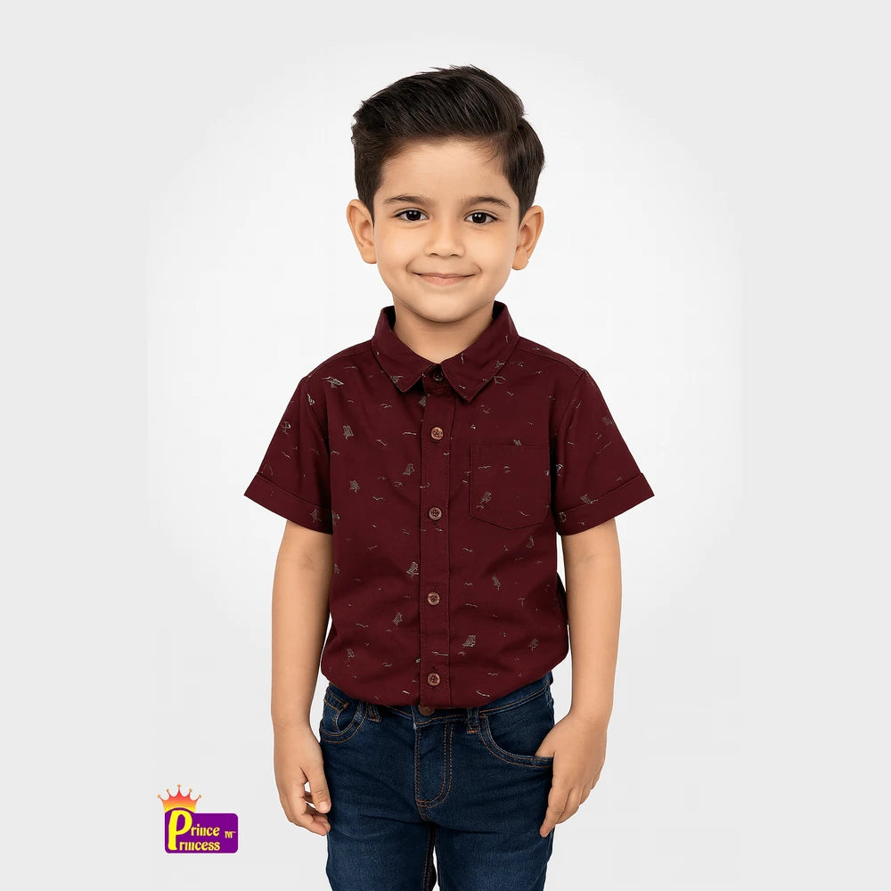 Kids Cotton Printed Maroon half Sleeve shirt ST150