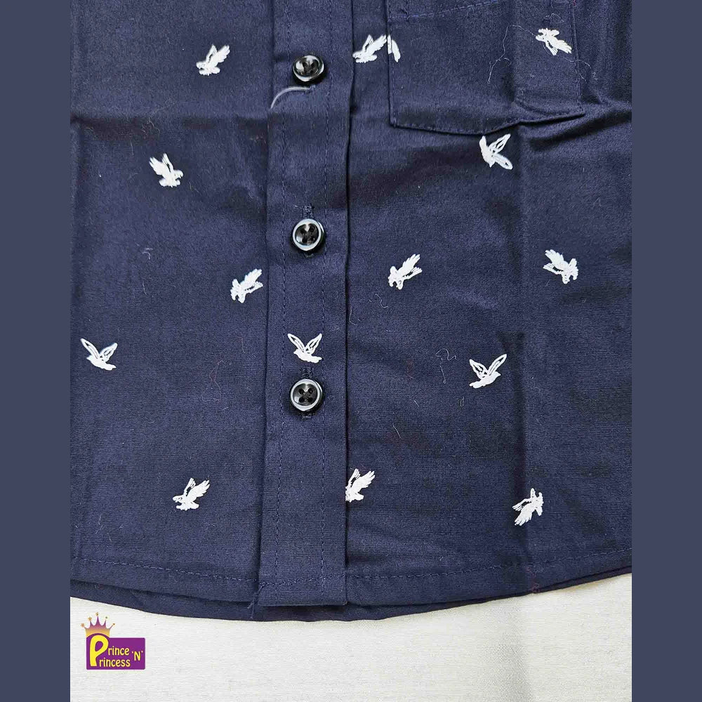 Kids Cotton Printed Navy half Sleeve shirt ST145