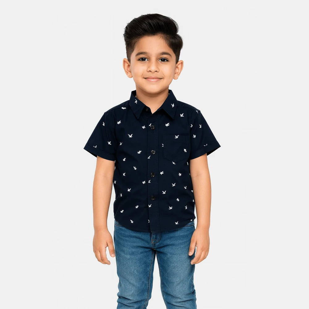 Kids Cotton Printed Navy half Sleeve shirt ST145