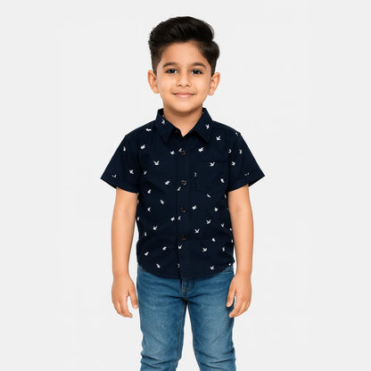 Kids Cotton Printed Navy half Sleeve shirt ST145