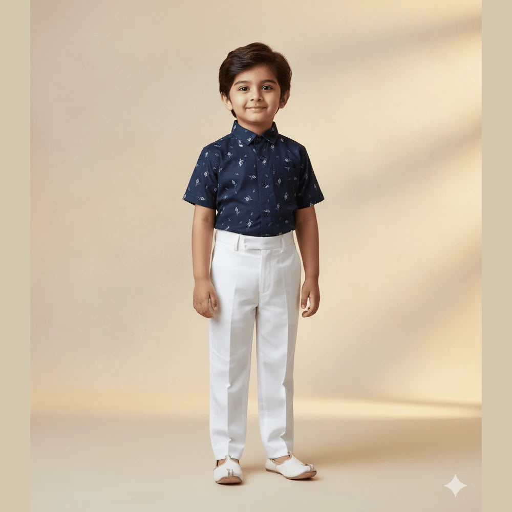 Kids Cotton Printed Navy half Sleeve shirt ST205