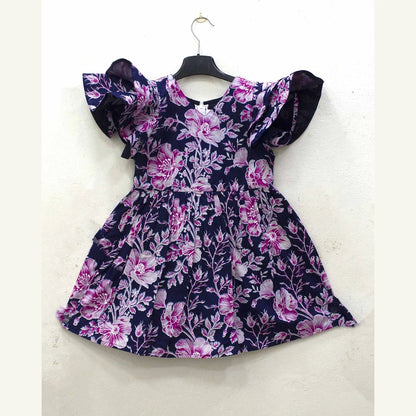 Kids Dark Blue Pink Floral Cotton Frock CF377