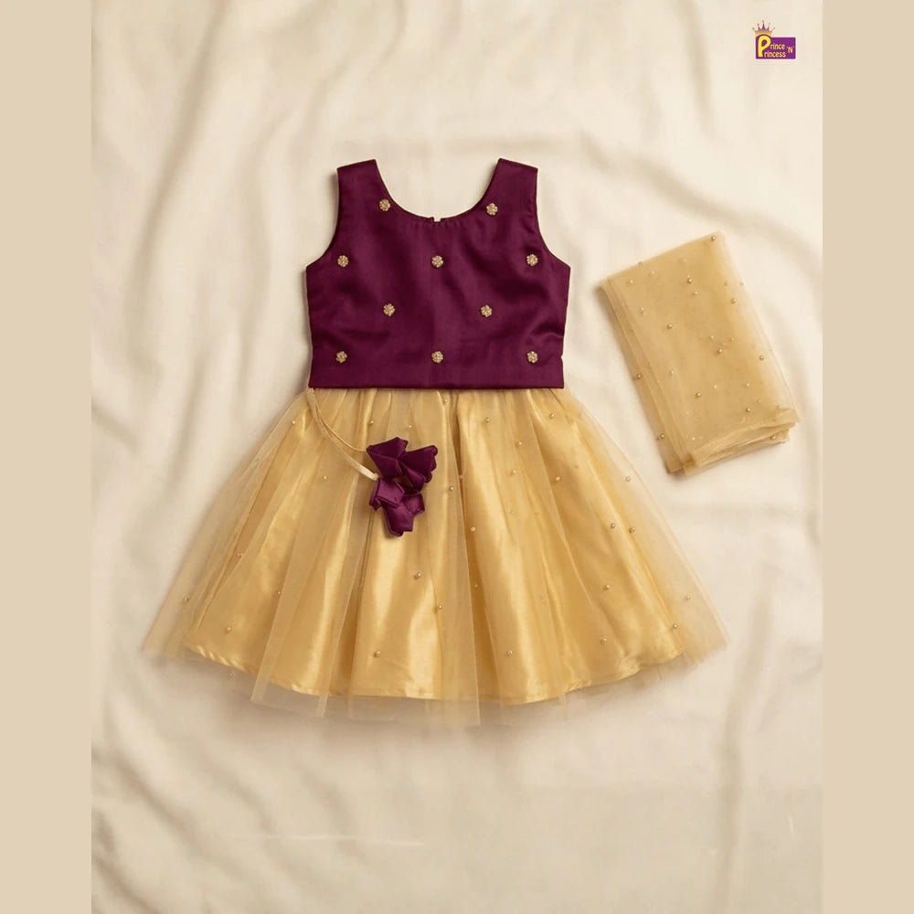 Kids Embroidery Net Ethnic Lehenga Choli in Purple with Sandal LC150
