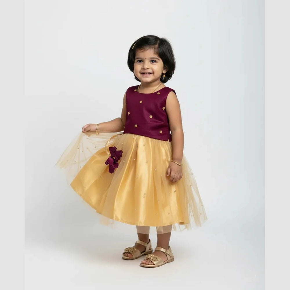 Kids Embroidery Net Ethnic Lehenga Choli in Purple with Sandal LC150