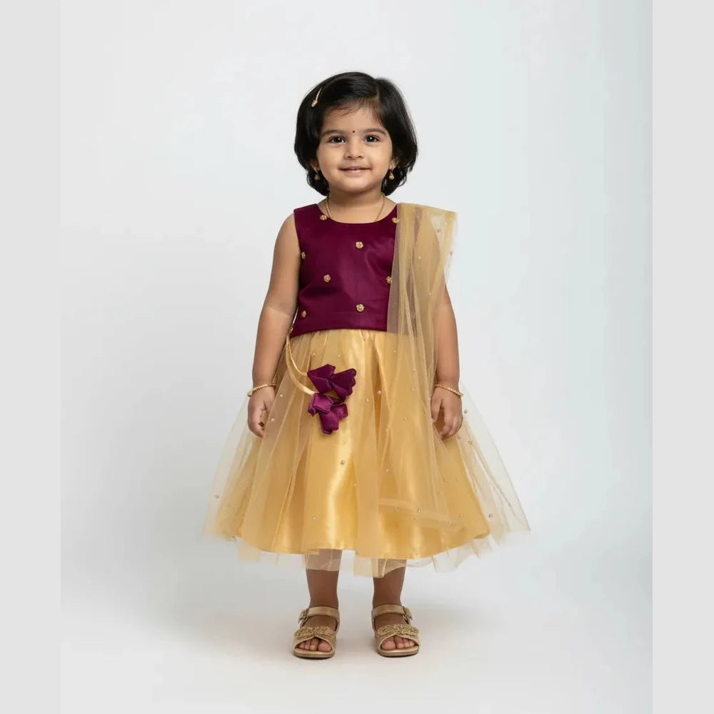 Kids Embroidery Net Ethnic Lehenga Choli in Purple with Sandal LC150
