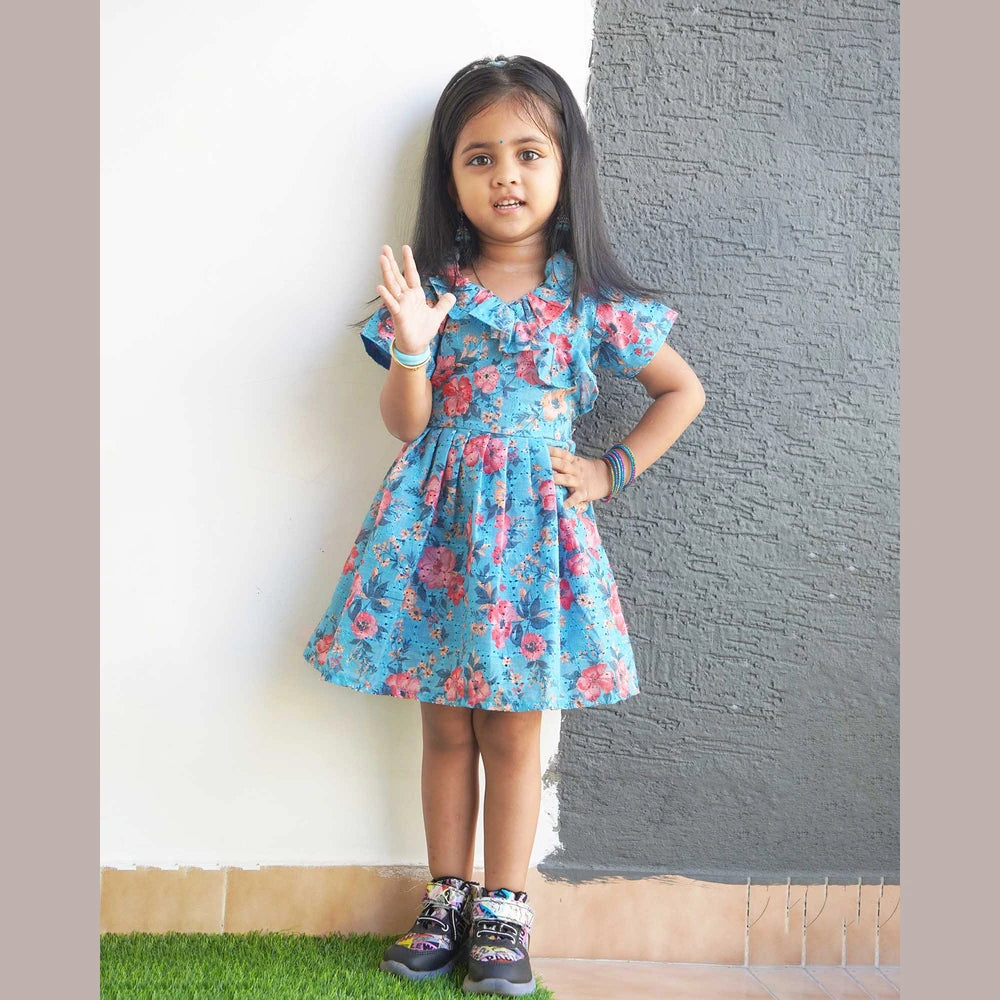 Kids Floral Blue hakoba Frock CF335