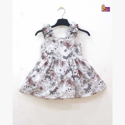 Kids Floral Grey White Cotton Frock CF324