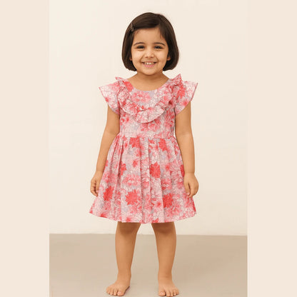Kids Floral Pink Halfwhite hakoba Frock CF337