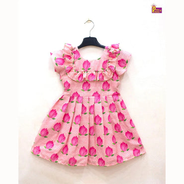 Kids Floral Pink Halfwhite hakoba Frock CF365