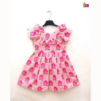 Kids Floral Pink Halfwhite hakoba Frock CF365