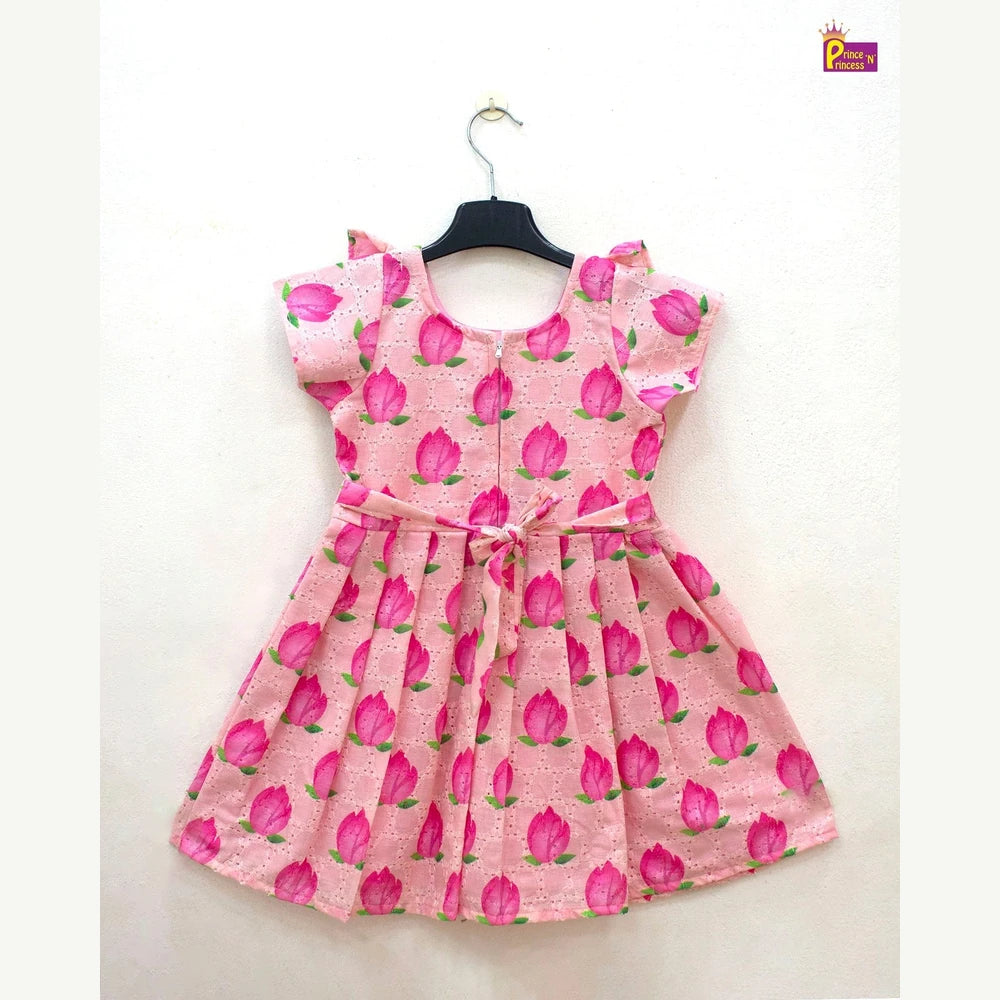 Kids Floral Pink Halfwhite hakoba Frock CF365