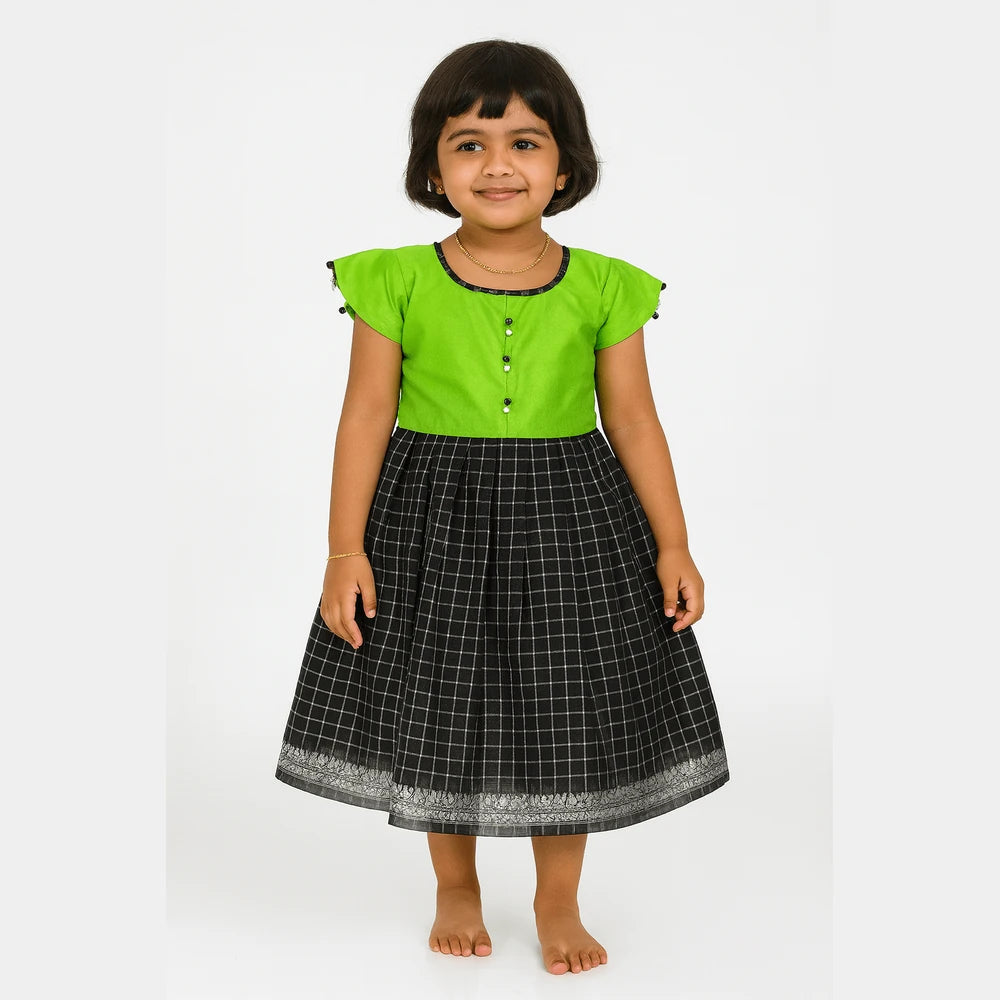 Kids Green And Black Organza Gown PG372