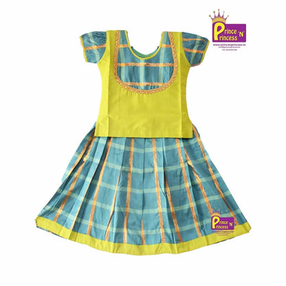 Kids Green And Blue Traditional Pattu Pavadai PPP666