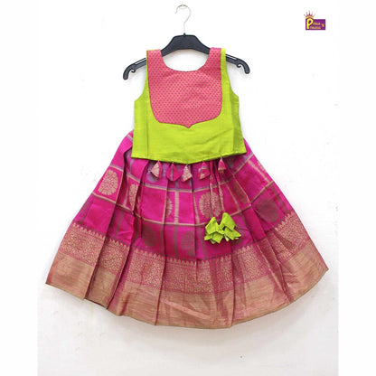 Kids Green And Pink Trendy Pattu pavadai PPP1761