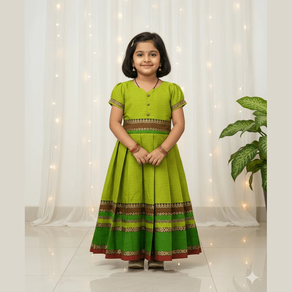 Kids Green Chettinad Cotton Gown PG617