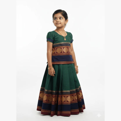 Kids Green Chettinad Cotton Traditional Pavadai Sattai PPP188
