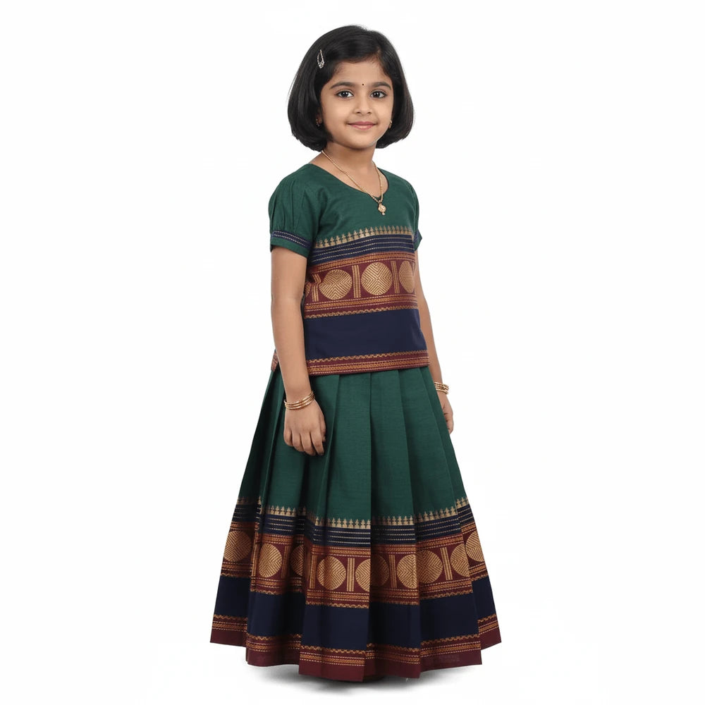 Kids Green Chettinad Cotton Traditional Pavadai Sattai PPP188