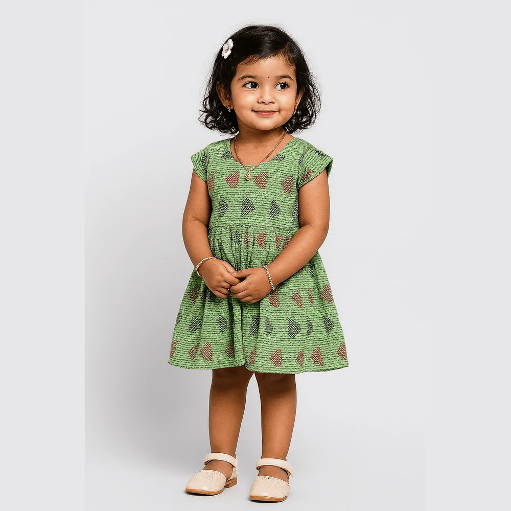 Kids Green Cotton Frock CF177