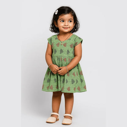 Kids Green Cotton Frock CF177