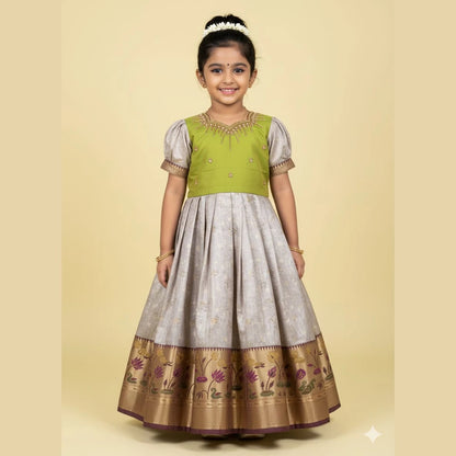 Kids Green Tisue AARI Ethnic Party Gown PG624