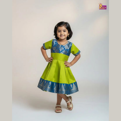 Kids Green With Blue Party Frock LDF333