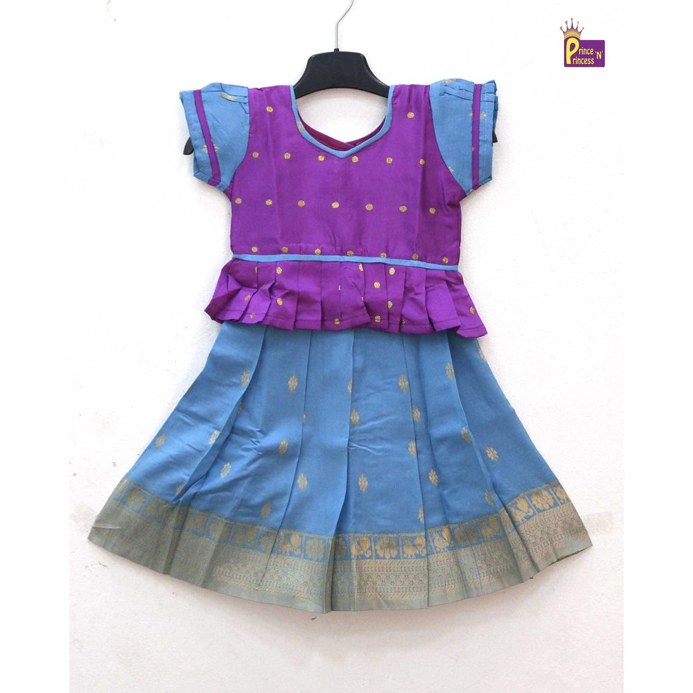 Kids Purple Blue Traditional Pattu Pavadai PPP1201